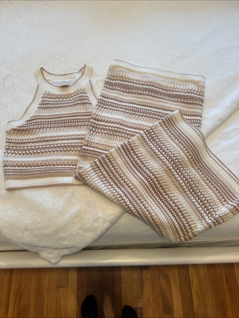 Rachel Zoe Striped Crochet Two-Piece Set - Cream & Tan